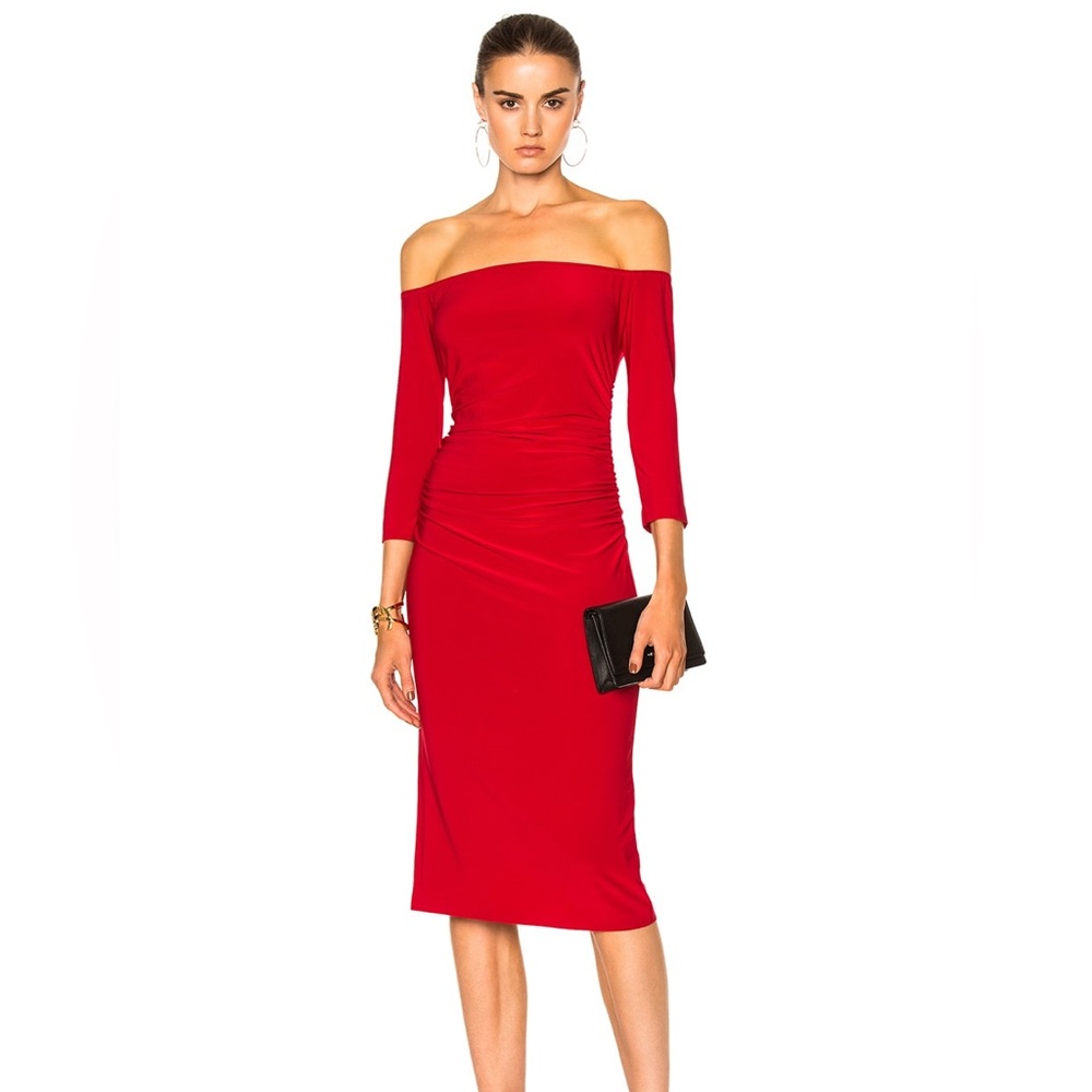 Norma kamali Elegant Red Off-Shoulder Dress